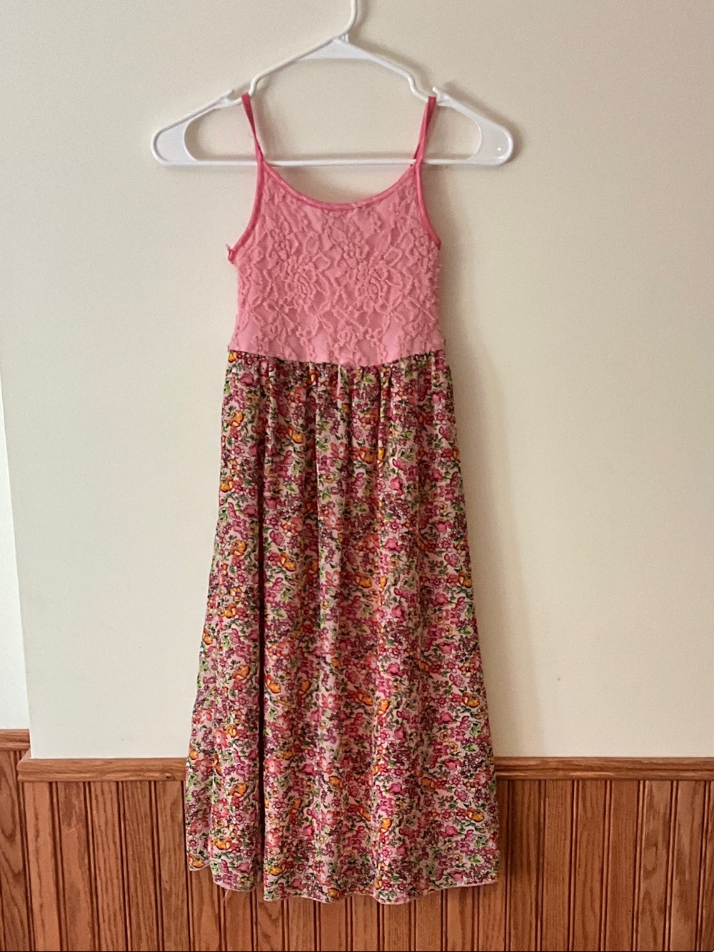 Girls' Pink Lace Bodice Floral Maxi Dress
